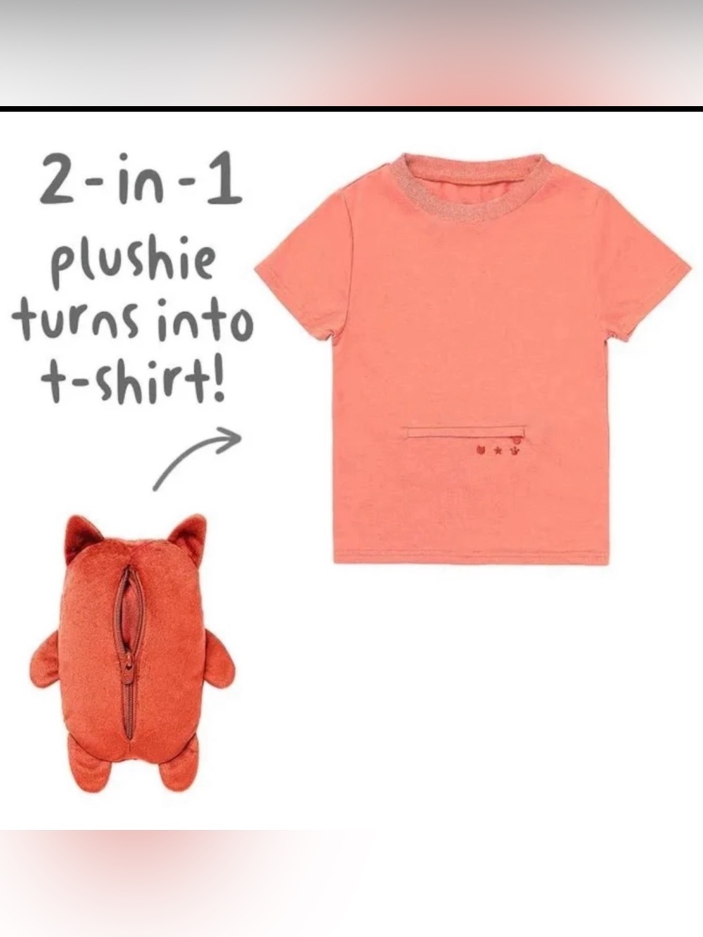 Coral 2-in-1 Fox Plushie That Converts to T-Shirt size 4/5